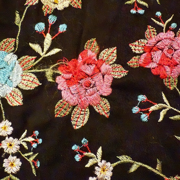 Johnny Was Embroidered Long Black Jacket Colorful Floral Lightweight Boho Large - Picture 5 of 8